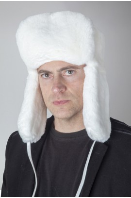 White rex rabbit fur hat, russian style